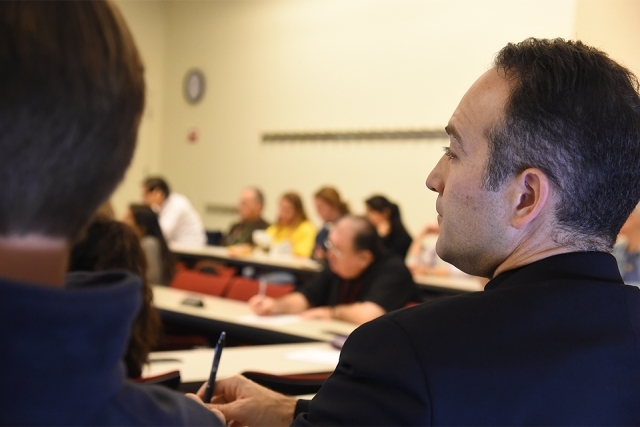Man at SJU Annual Catholic Lecture 