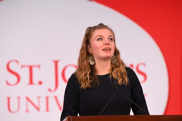 Close up of sutdent speaker at podium