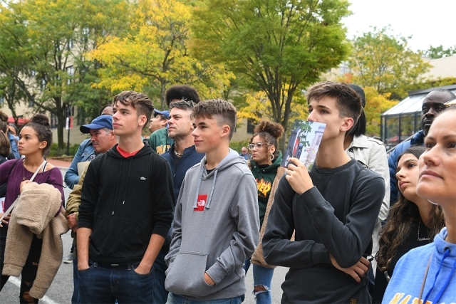 Guests listen to SJU ambassadors during campus tour
