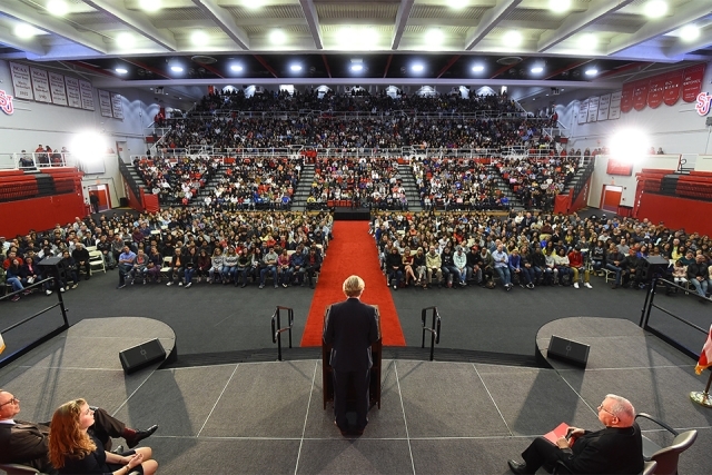 View of the crowd from behind the stage