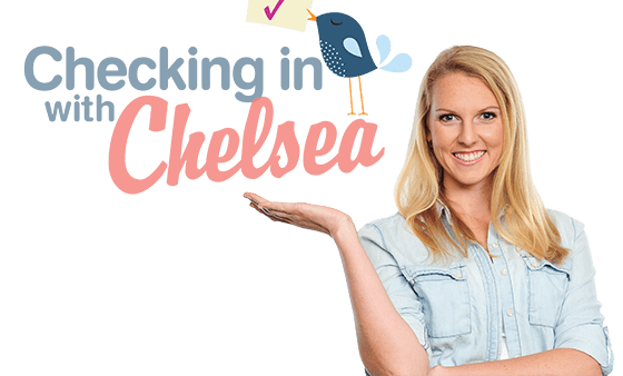 Checking in with Chelsea logo and headshot