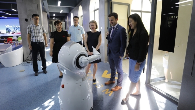 (from right to left) Cicely (Ying) Nie, Matthew Pucciarelli, and Christina Quartararo visit the University of Sanya, a partner institution in Hainan, China