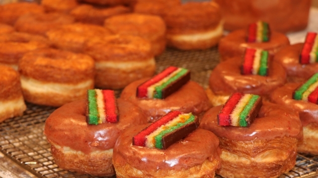 Rainbow Donuts on tray