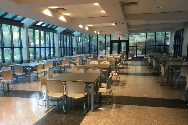 Marillac Hall Terrace setup for buffet without people