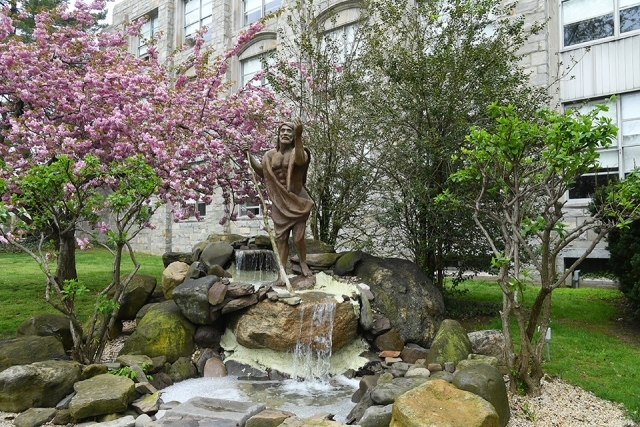 John The Baptist statue in spring