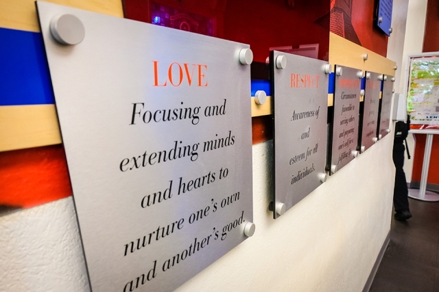 St. John's Core Values displayed on wall