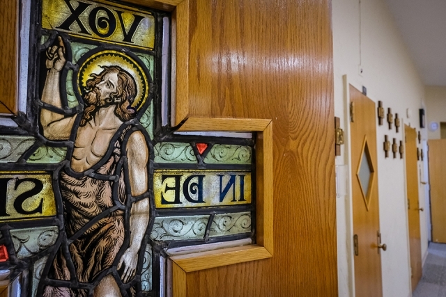 St. Vincent de Paul Chapel stained glass crucifix