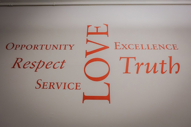 St. John's Core Values displayed on wall