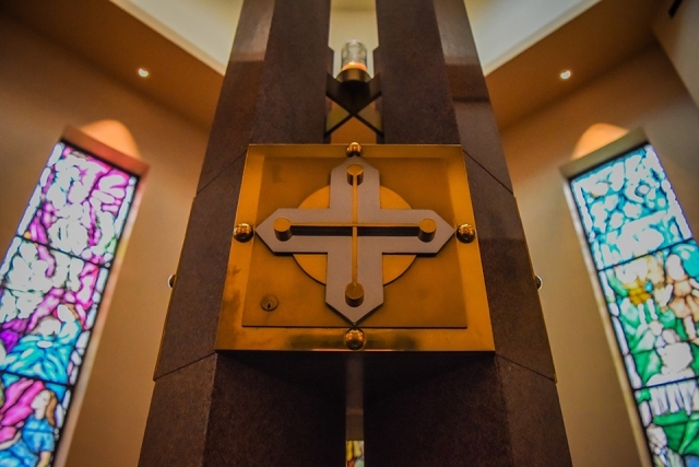 St. Thomas More Church interior and stained glass