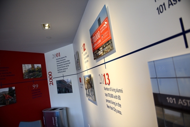 Timeline of St. John's University on a white wall