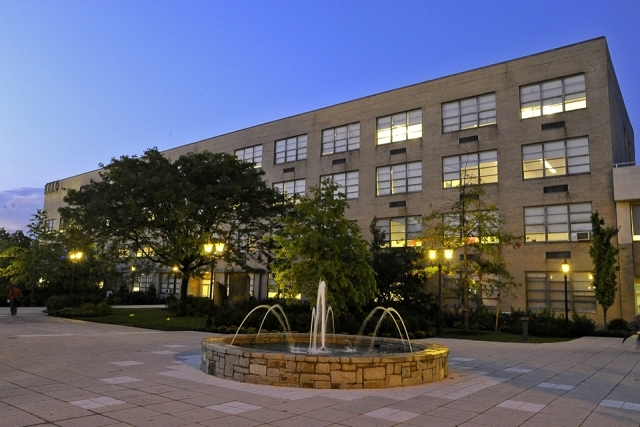 St. Louise de Marillac Hall at night