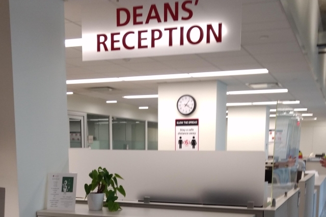 Cubicles with plexiglass up to protect occupants