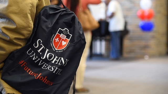 Close-up of St. John's University backpack
