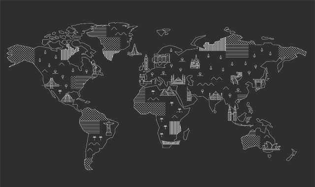 world map with icons