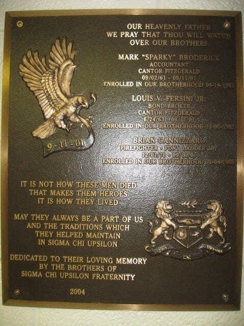 911 Plaque.  Our Heavenly Father We Pray That Thou Will Watch Over Our Brothers.  Featuring an American eagle caring a banner with the date 9-11-01
