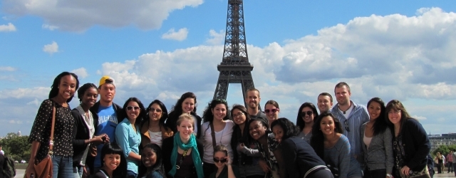 SJU student group with the Eiffel Tower in the background