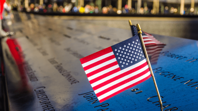 small American flag at the 9/11 Memorial site