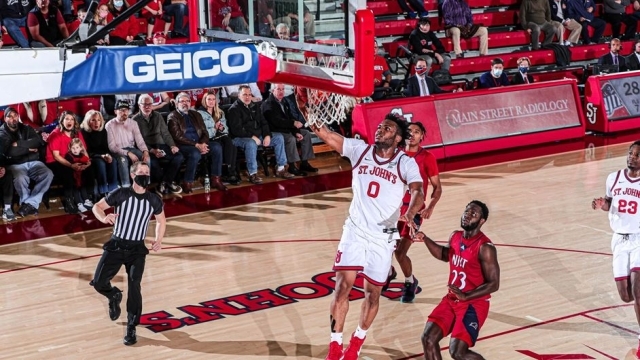 St. John's Men's Basketball team playing during a game