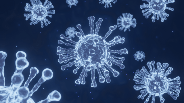 Coronavirus floating against navy background