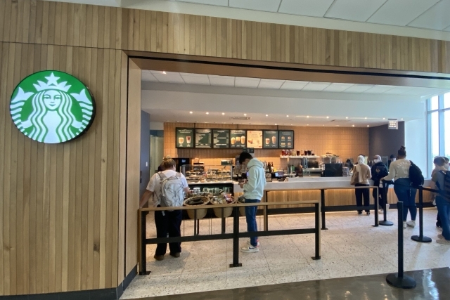 Starbucks store located in D'Angelo Center 2nd Floor with students waiting on line