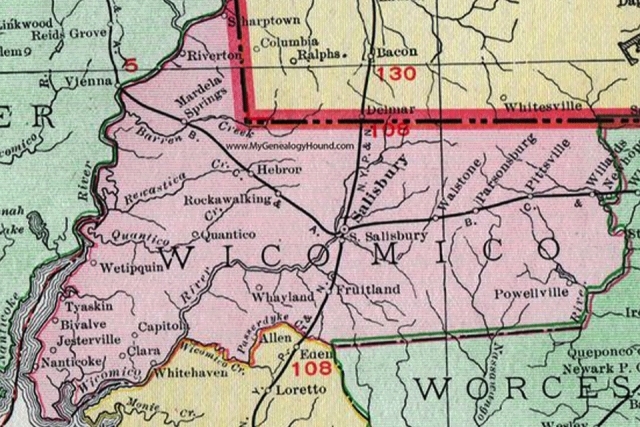 Vintage map of Wilcomico County, MD