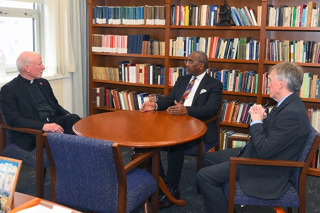 Rep. Greg Meeks Visits Queens Campus to meet with Fr. Shanley and Brian Browne