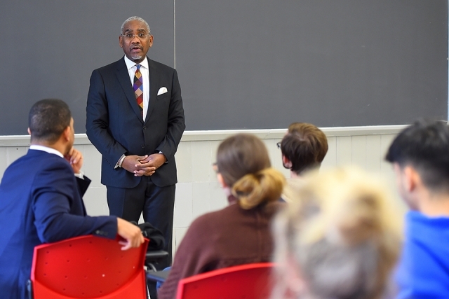 Rep. Greg Meeks speaking to students in classroom