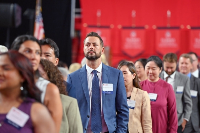 Faculty entering or exiting Carnesecca 