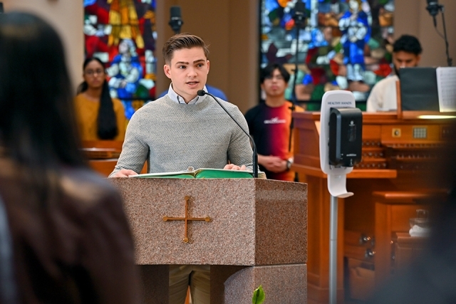 Male speaking during Mass