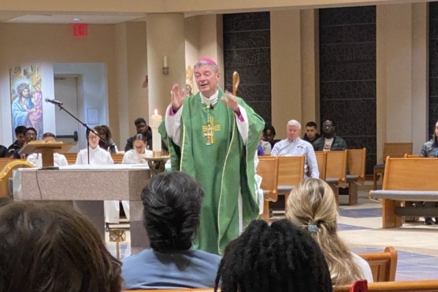 Bishop Brennan celebrating Mass at st john's