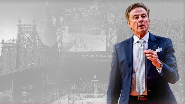Rick Pitino Pointing against NYC backdrop