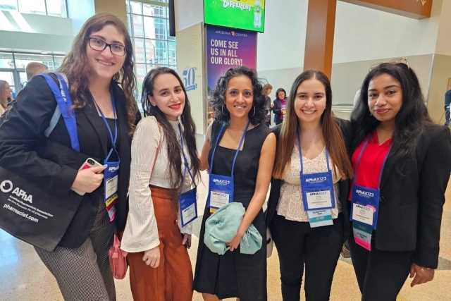 American Pharmacists Association–Academy of Student Pharmacists (APhA–ASP) 2023 annual conference.4 students and 1 faculty member posing for photo at 