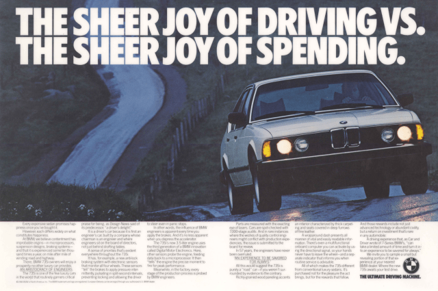 BMW Ad produced by Martin Puris About the Sheer Joy of Driving vs. Spending 