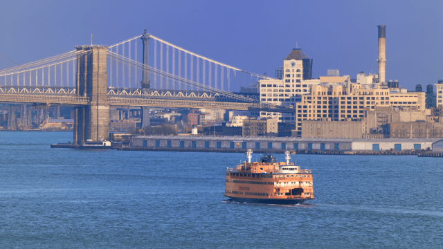 Staten Island ferry approaching Manhattan New York City 