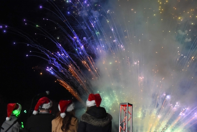 Fireworks at the St. John's Winter Carnival with students watching from 2022