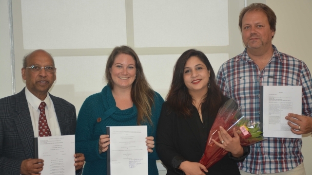 Pictured from left to right: Dr. Basilio G. Monteiro, Chair and Associate Professor, Basilio Montiero, Dr. Tiffany Mohr, Assistant Professor Program Coordinator, Public Relations, Division of Mass Communication Dr. Shweta Dilip Singh Sinha, and Dr. Mark Juszczak, Associate Professor, CCPS Mass Communication