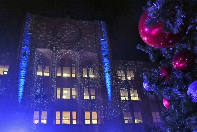 St Augustine Hall with the St. John's Christmas tree next to it