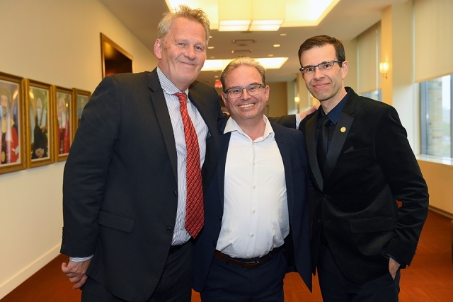 Michael Sheehan '87SVC at St. John's TV Club Anniversary with two former classmates