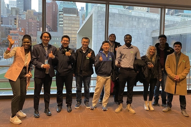 St. John's group of students posing for a photo at United Nations facility