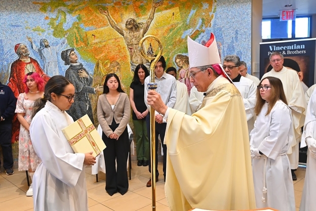 Bishop speaking during RCIA ceremony