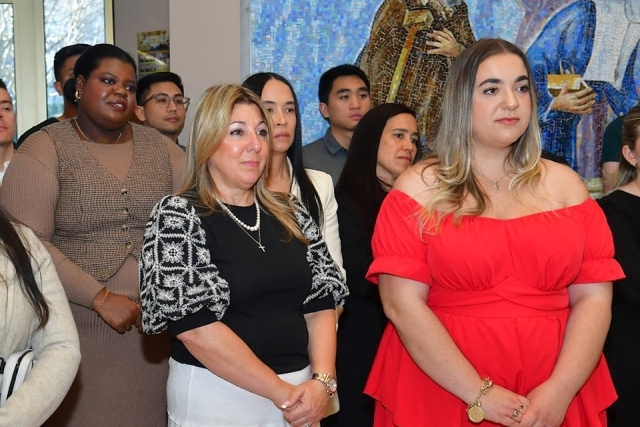people lined up in church