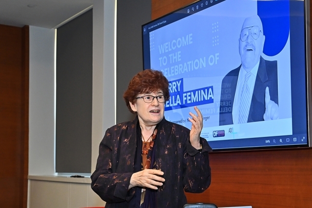 Woman presenting at Jerry Della Femina talk