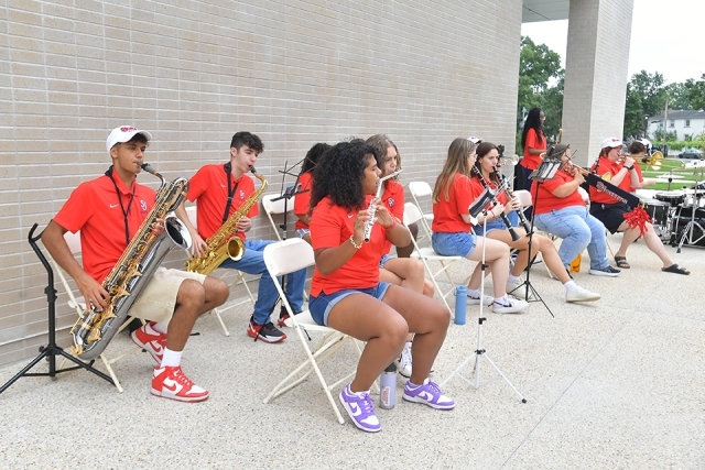 St. John's pep band playing outside