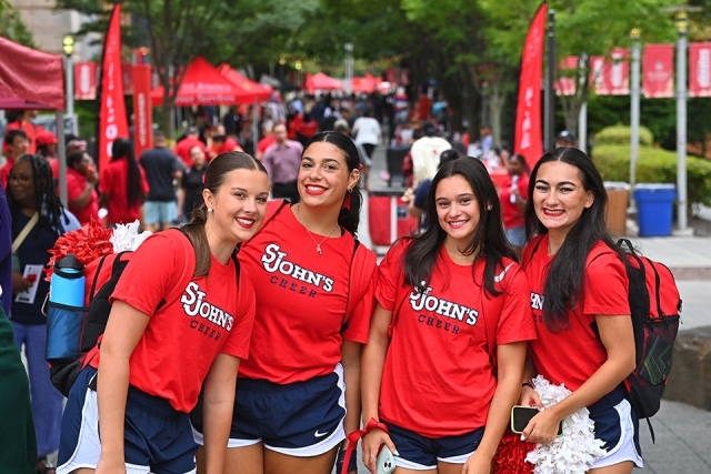 Members of St. John's Cheer Team pose for a group photo