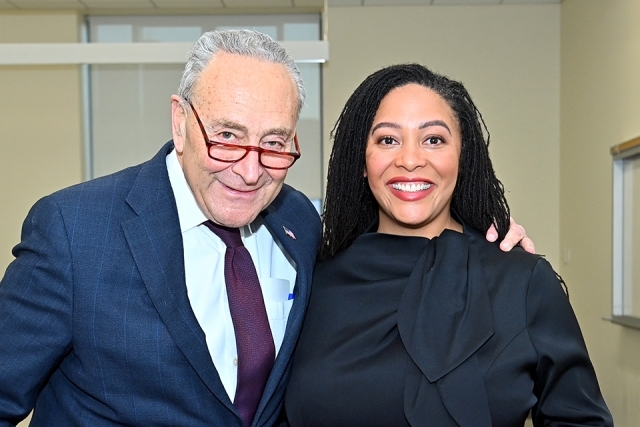 Cassandra A. Johnson ’03C, ’06L with Chuck Schumer at St. John's University 