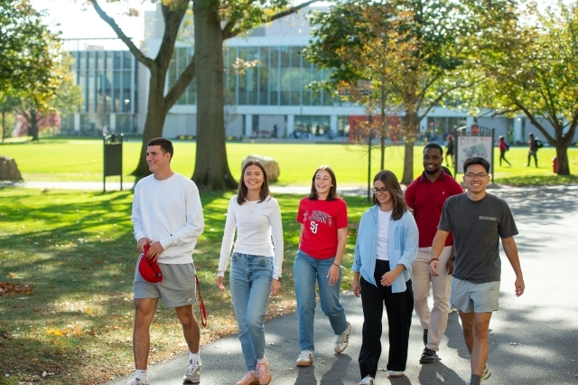 St. Johns Unviersity Students walking on the Queens, New York campus