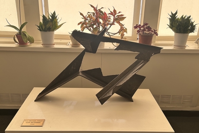  Vincent Michael Poast Sculpture in St. John's Library on stand