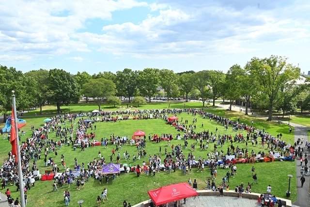 Overhead shot of Students at the SJU Activities Fair