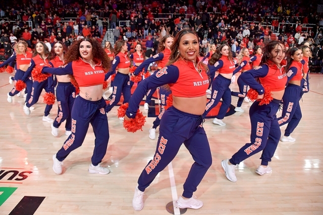 The St. John's University dance team performing on center court at MSG