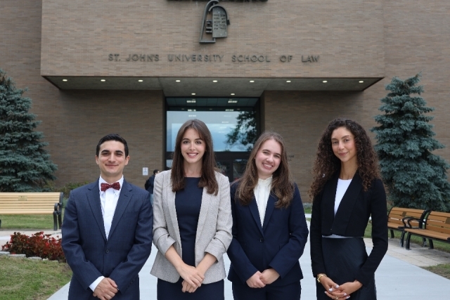 Center for Law and Religion student fellows stand outside St. John's University School of Law.